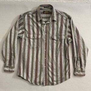 Vtg Eddie Bauer McKinley Cloth Flannel Men's M Button Up Striped Made in USA